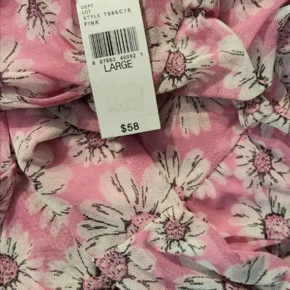 NWT Knitworks Pink With Daisies Smocked Dress with Cap Sleeves ~L 14